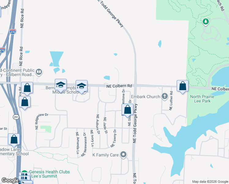 map of restaurants, bars, coffee shops, grocery stores, and more near 1804 Northeast Burgandy Circle in Lee's Summit