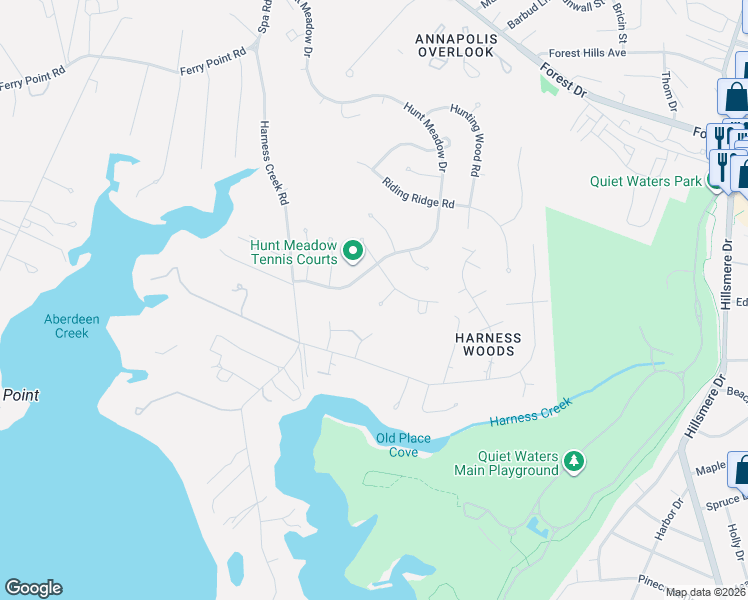 map of restaurants, bars, coffee shops, grocery stores, and more near 5 Somerset Court in Annapolis