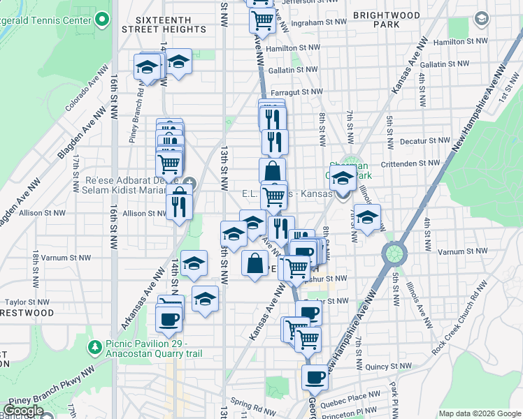 map of restaurants, bars, coffee shops, grocery stores, and more near 101 Independence Avenue Southeast in Washington