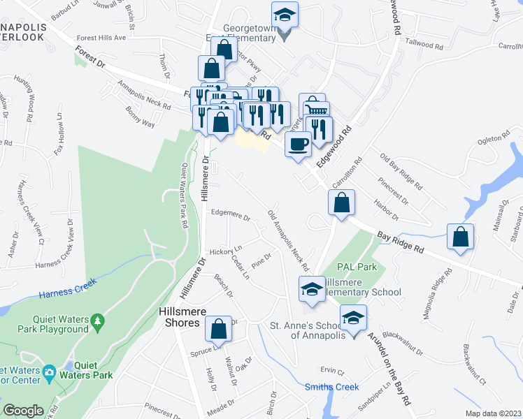map of restaurants, bars, coffee shops, grocery stores, and more near 922 Old Annapolis Neck Road in Annapolis