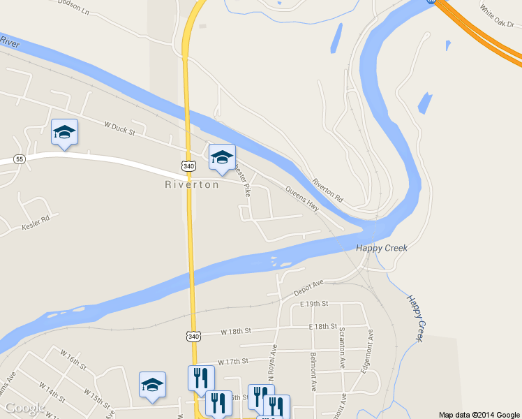map of restaurants, bars, coffee shops, grocery stores, and more near 1302 Old Winchester Pike in Front Royal