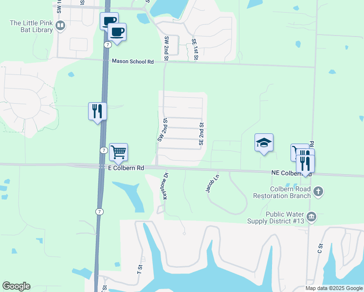 map of restaurants, bars, coffee shops, grocery stores, and more near 107 Southwest Rock Garden Street in Blue Springs