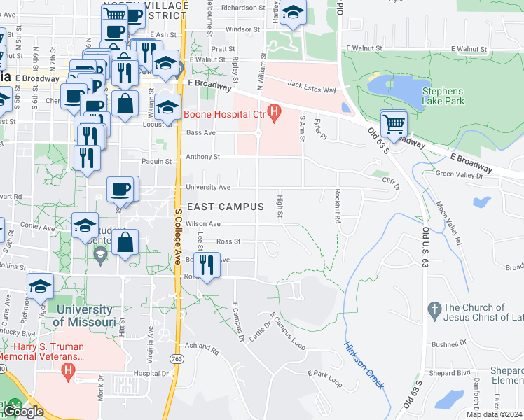 map of restaurants, bars, coffee shops, grocery stores, and more near 514 South William Street in Columbia