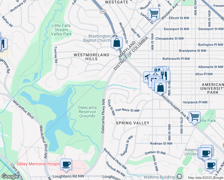 map of restaurants, bars, coffee shops, grocery stores, and more near 5124 Warren Place Northwest in Washington
