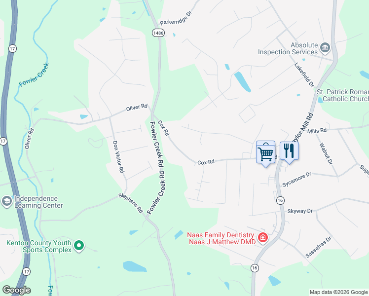 map of restaurants, bars, coffee shops, grocery stores, and more near 812 Cox Road in Independence