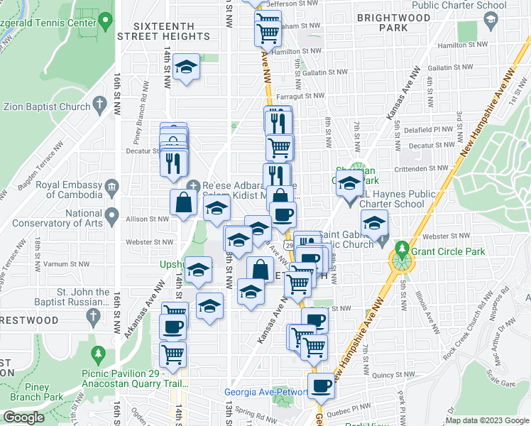map of restaurants, bars, coffee shops, grocery stores, and more near 1119 Allison Street Northwest in Washington