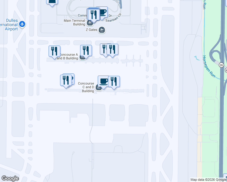 map of restaurants, bars, coffee shops, grocery stores, and more near 44844 Autopilot Drive in Sterling