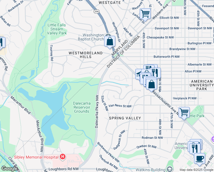 map of restaurants, bars, coffee shops, grocery stores, and more near 5122 Warren Place Northwest in Washington