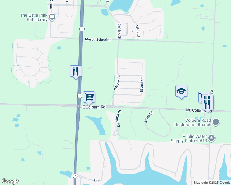 map of restaurants, bars, coffee shops, grocery stores, and more near 9329 Southwest 2nd Street in Blue Springs