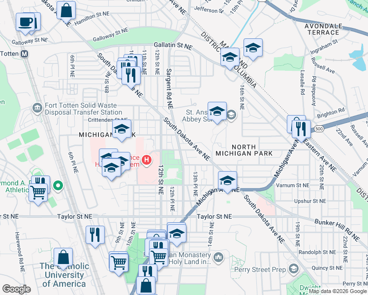 map of restaurants, bars, coffee shops, grocery stores, and more near 101 Independence Avenue Southeast in Washington