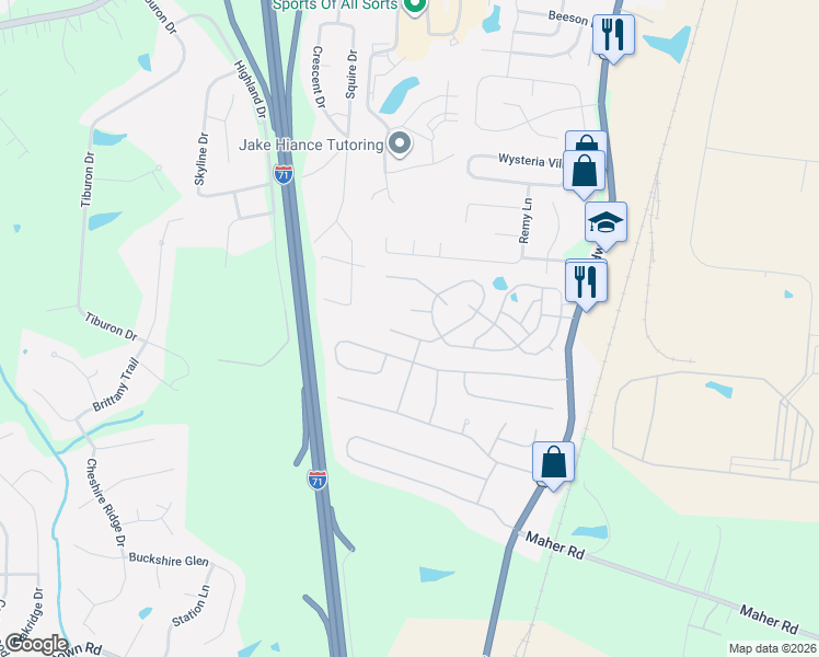 map of restaurants, bars, coffee shops, grocery stores, and more near 310 Tara Court in Florence