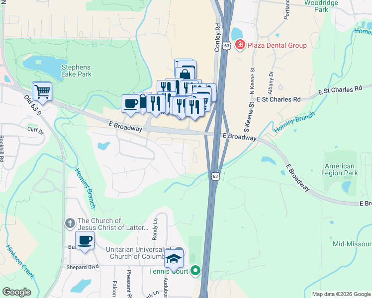 map of restaurants, bars, coffee shops, grocery stores, and more near 500 Columbia Drive in Columbia