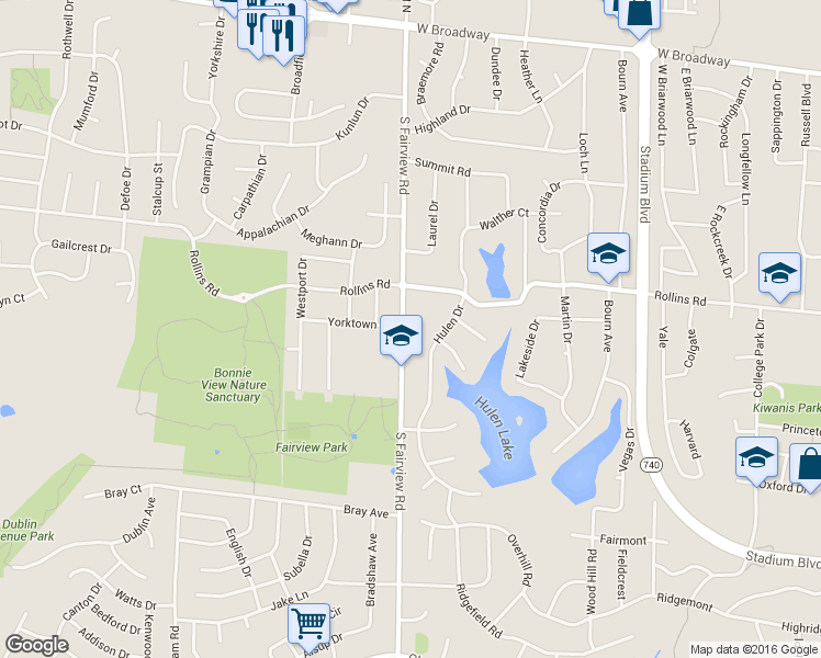 map of restaurants, bars, coffee shops, grocery stores, and more near 806 South Fairview Road in Columbia