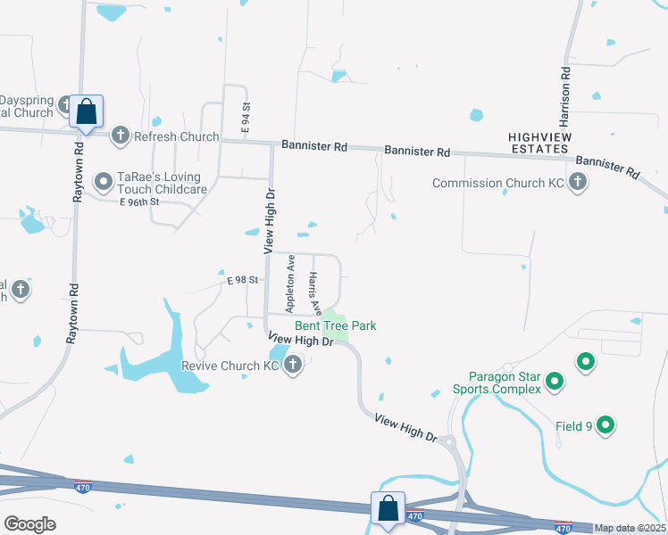 map of restaurants, bars, coffee shops, grocery stores, and more near 9713 Harvard Avenue in Kansas City