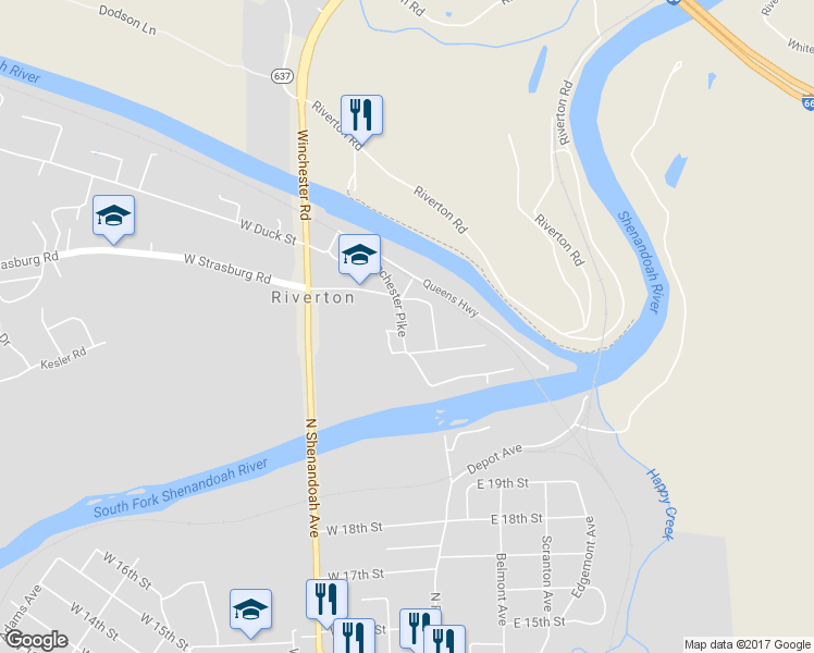 map of restaurants, bars, coffee shops, grocery stores, and more near 1324 Old Winchester Pike in Front Royal