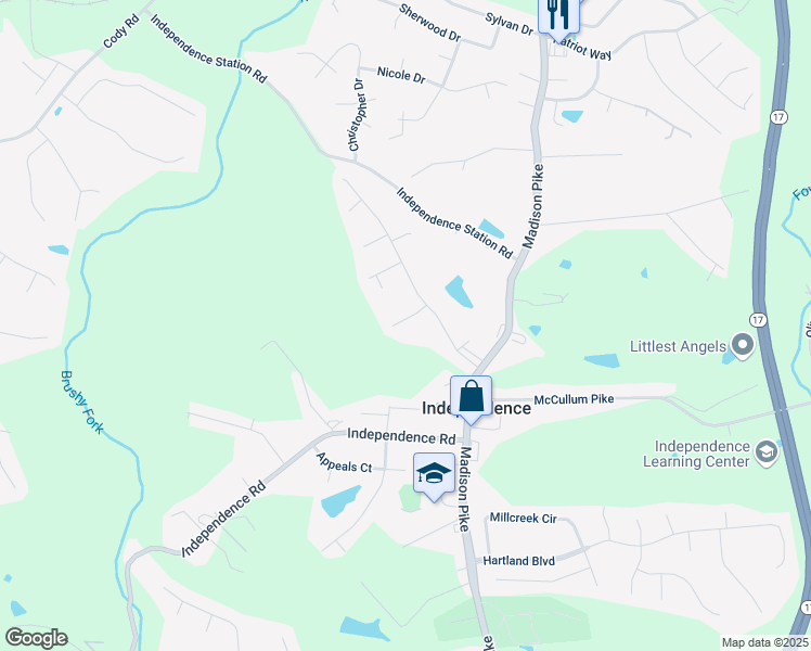 map of restaurants, bars, coffee shops, grocery stores, and more near 5262 Pioneer Drive in Independence