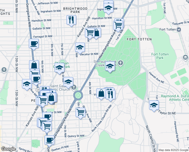map of restaurants, bars, coffee shops, grocery stores, and more near 321 Allison Street Northwest in Washington