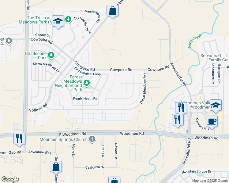 map of restaurants, bars, coffee shops, grocery stores, and more near 7918 Martinwood Place in Colorado Springs