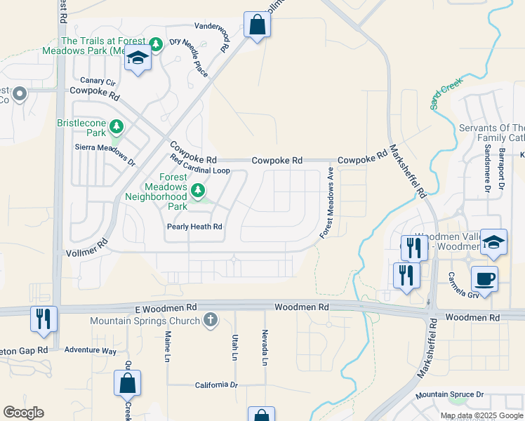 map of restaurants, bars, coffee shops, grocery stores, and more near 7918 Martinwood Place in Colorado Springs