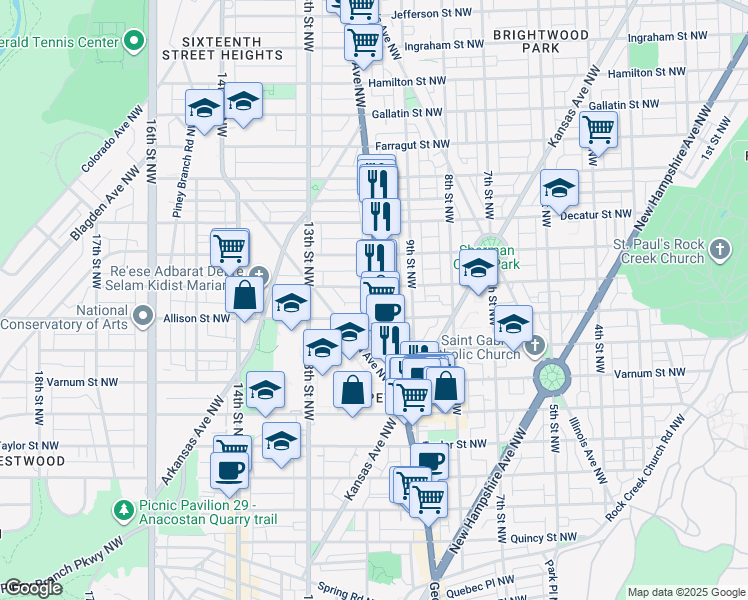 map of restaurants, bars, coffee shops, grocery stores, and more near 101 Independence Avenue Southeast in Washington
