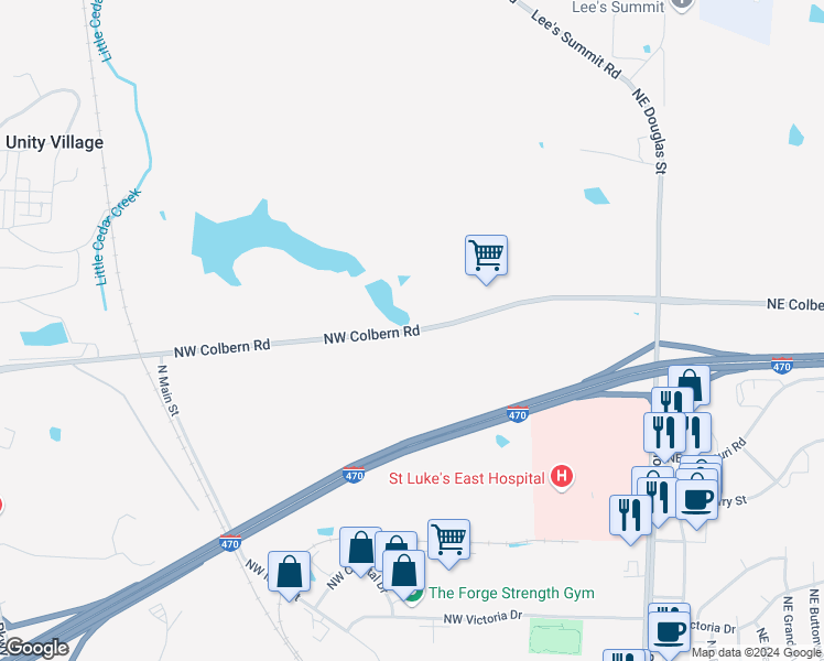 map of restaurants, bars, coffee shops, grocery stores, and more near 150 Northwest Colbern Road in Kansas City