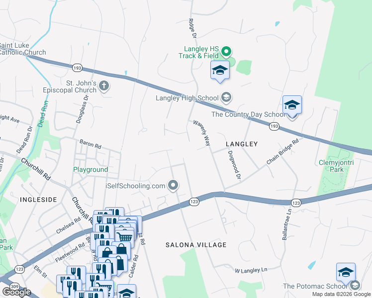 map of restaurants, bars, coffee shops, grocery stores, and more near 1114 Harvey Road in McLean