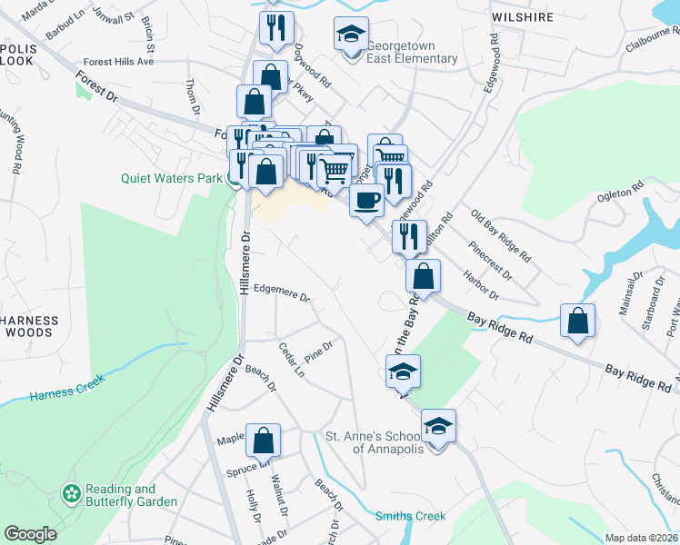 map of restaurants, bars, coffee shops, grocery stores, and more near 927 Old Annapolis Neck Road in Annapolis