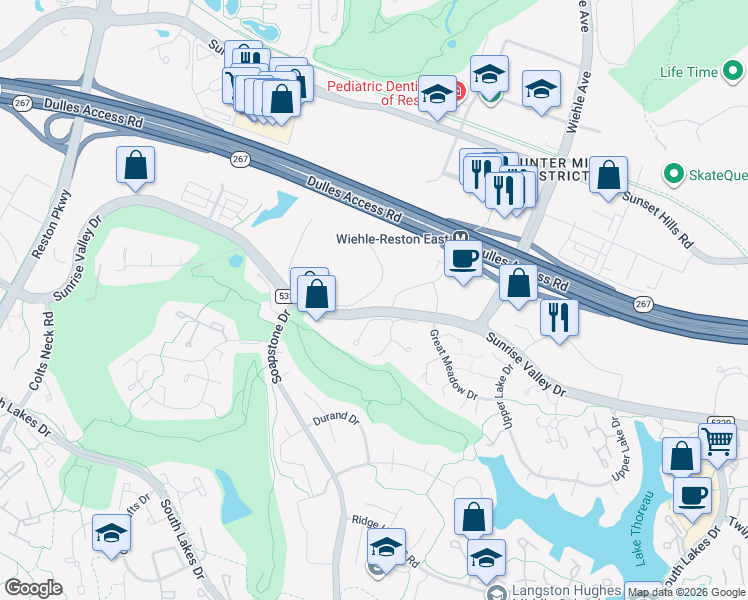 map of restaurants, bars, coffee shops, grocery stores, and more near 11500 Commerce Park Drive in Reston