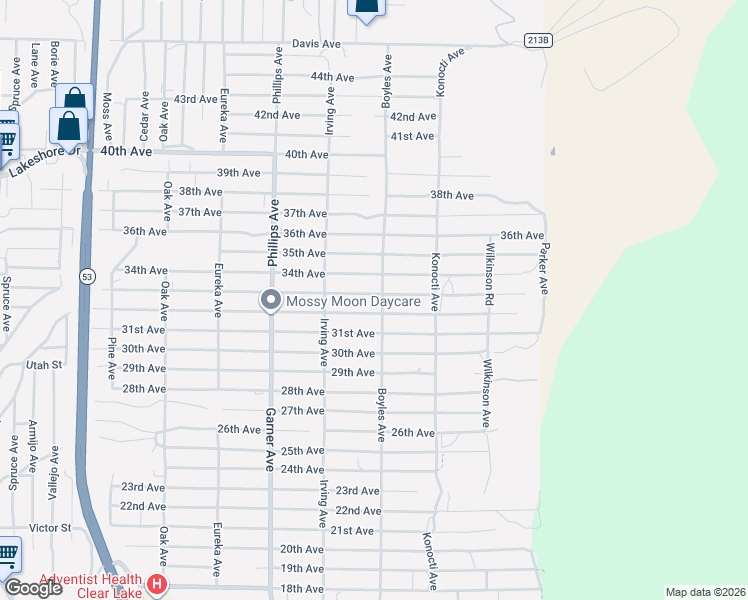 map of restaurants, bars, coffee shops, grocery stores, and more near 16115 33rd Avenue in Clearlake