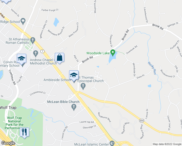 map of restaurants, bars, coffee shops, grocery stores, and more near 8904 Gallant Green Drive in McLean