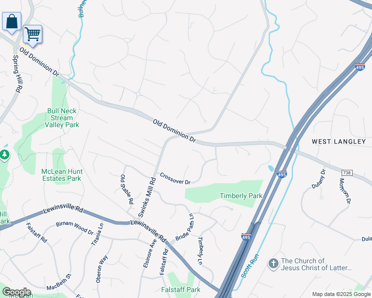 map of restaurants, bars, coffee shops, grocery stores, and more near 1160 Old Stage Court in McLean