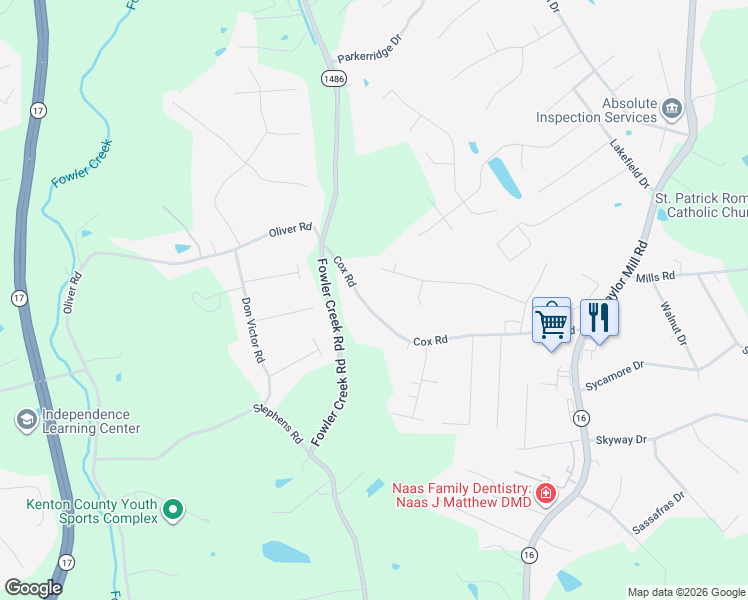 map of restaurants, bars, coffee shops, grocery stores, and more near 812 Cox Road in Independence