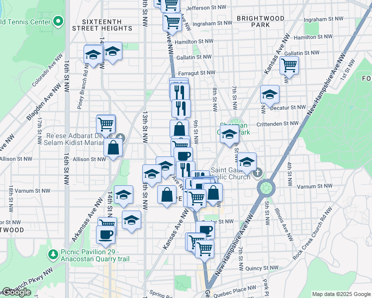 map of restaurants, bars, coffee shops, grocery stores, and more near 101 Independence Avenue Southeast in Washington