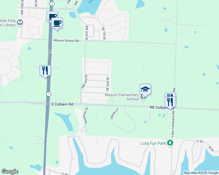 map of restaurants, bars, coffee shops, grocery stores, and more near 9326 Southeast 2nd Street in Blue Springs