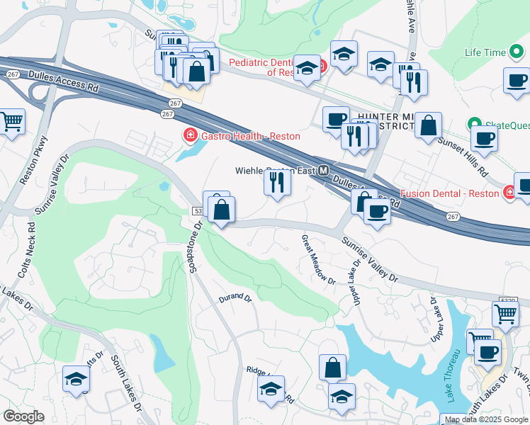 map of restaurants, bars, coffee shops, grocery stores, and more near 11500 Commerce Park Drive in Reston
