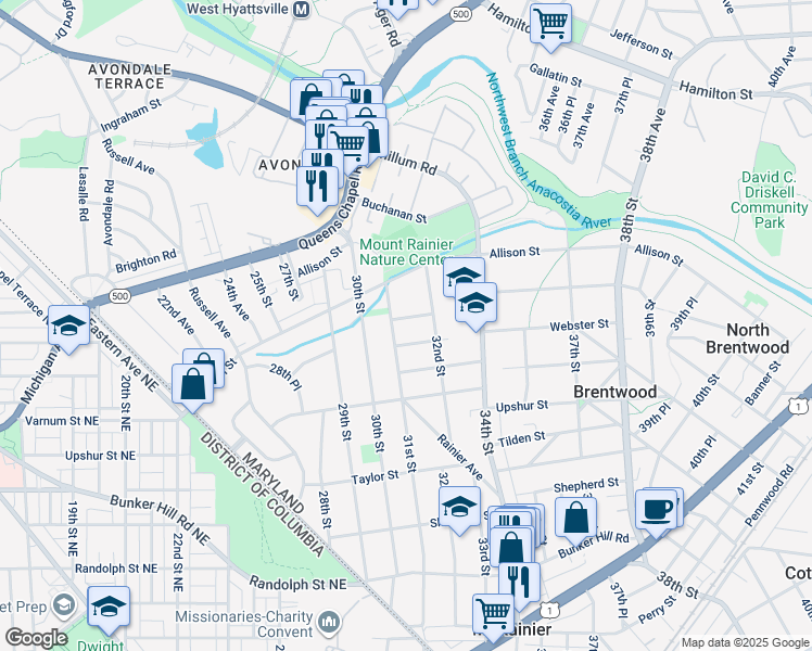 map of restaurants, bars, coffee shops, grocery stores, and more near 101 Independence Avenue Southeast in Washington