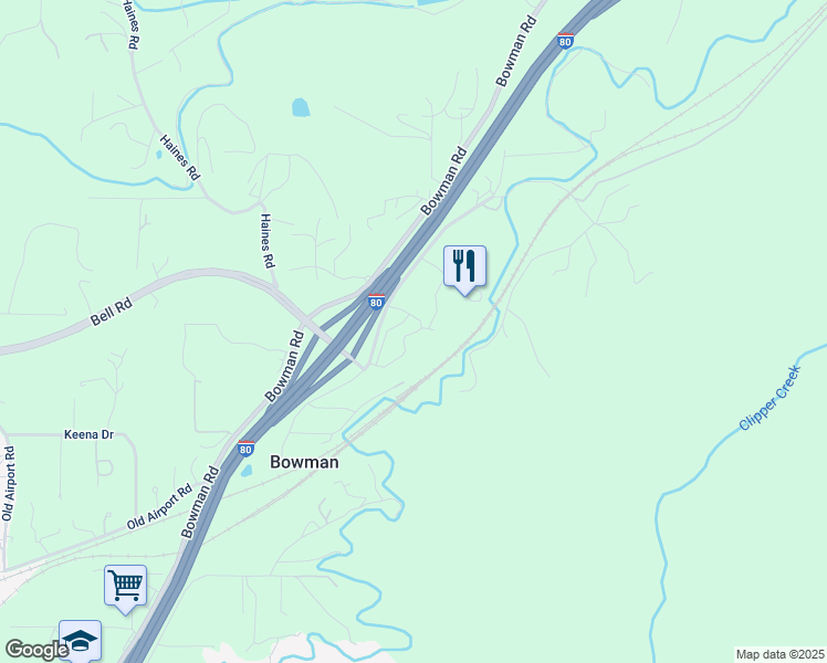 map of restaurants, bars, coffee shops, grocery stores, and more near 14500 Musso Road in Auburn