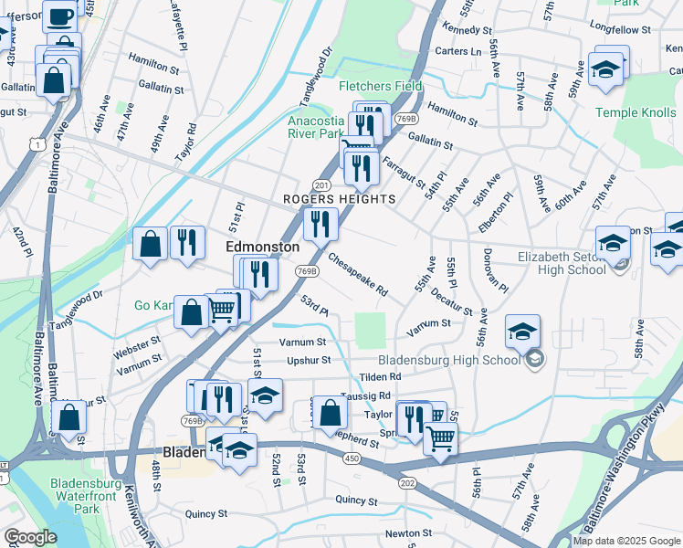 map of restaurants, bars, coffee shops, grocery stores, and more near 101 Independence Avenue Southeast in Washington