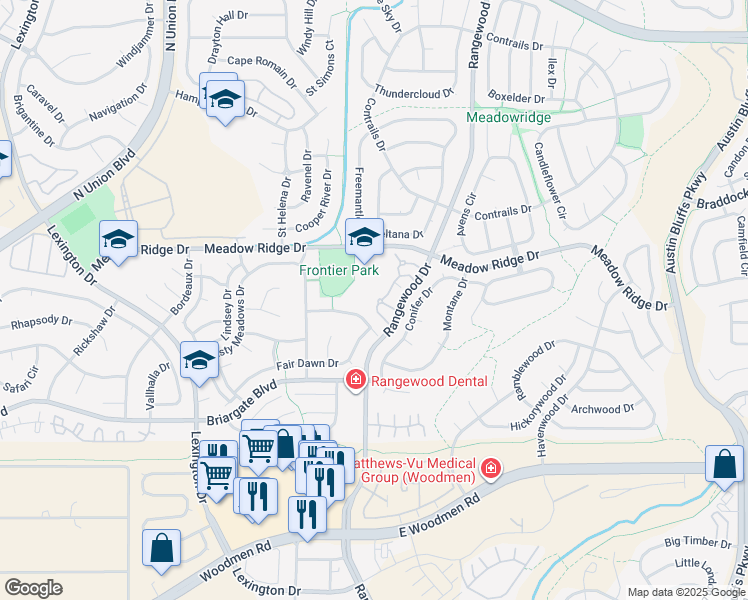 map of restaurants, bars, coffee shops, grocery stores, and more near 7816 Brandy Circle in Colorado Springs