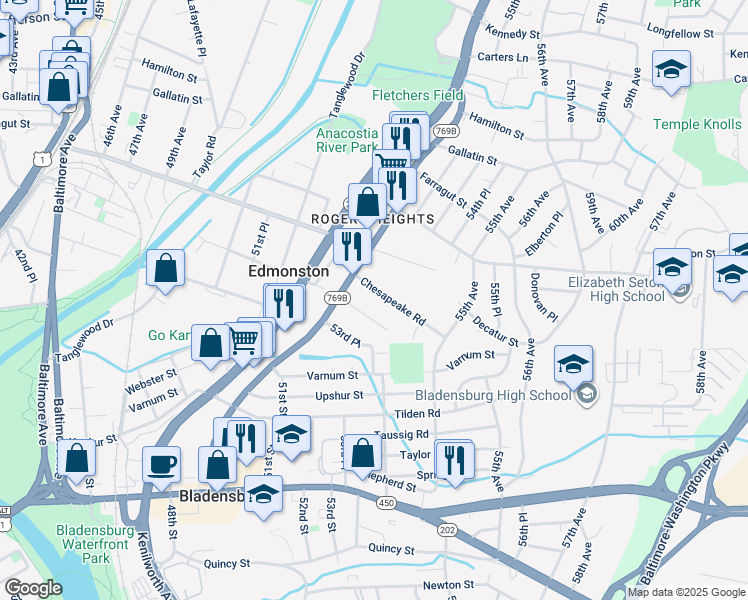map of restaurants, bars, coffee shops, grocery stores, and more near 101 Independence Avenue Southeast in Washington