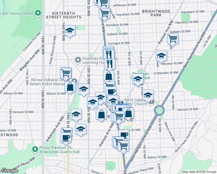 map of restaurants, bars, coffee shops, grocery stores, and more near 101 Independence Avenue Southeast in Washington