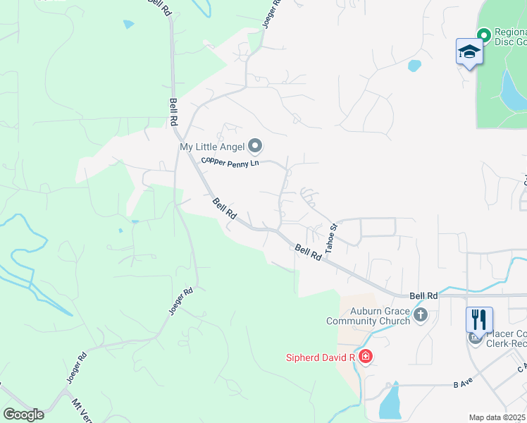 map of restaurants, bars, coffee shops, grocery stores, and more near 3720 Bell Road in Auburn