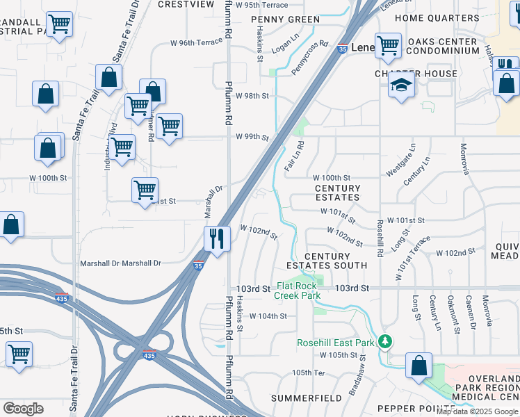 map of restaurants, bars, coffee shops, grocery stores, and more near 10174 Haskins Street in Lenexa