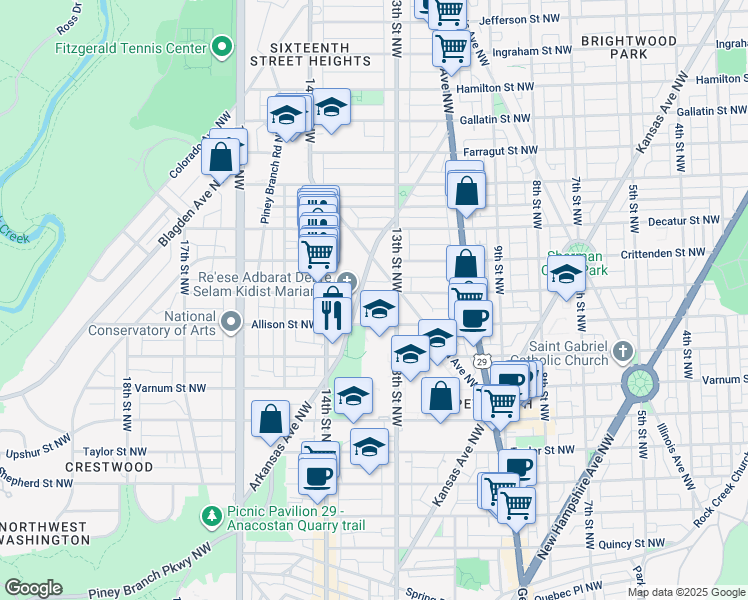 map of restaurants, bars, coffee shops, grocery stores, and more near 101 Independence Avenue Southeast in Washington