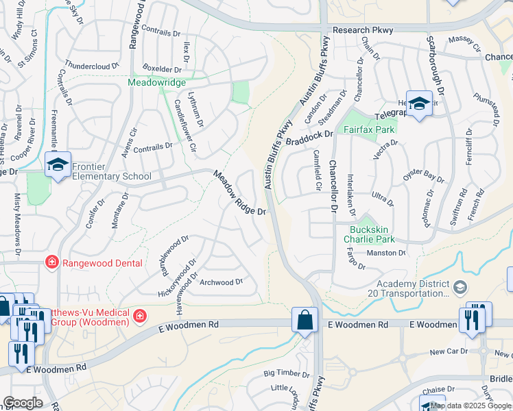 map of restaurants, bars, coffee shops, grocery stores, and more near 7823 Antelope Valley Point in Colorado Springs