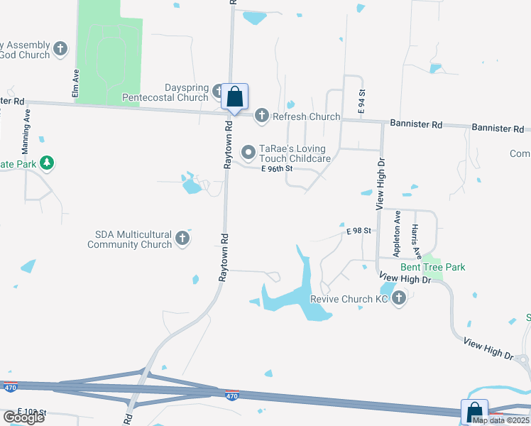 map of restaurants, bars, coffee shops, grocery stores, and more near 9701 Raytown Road in Kansas City
