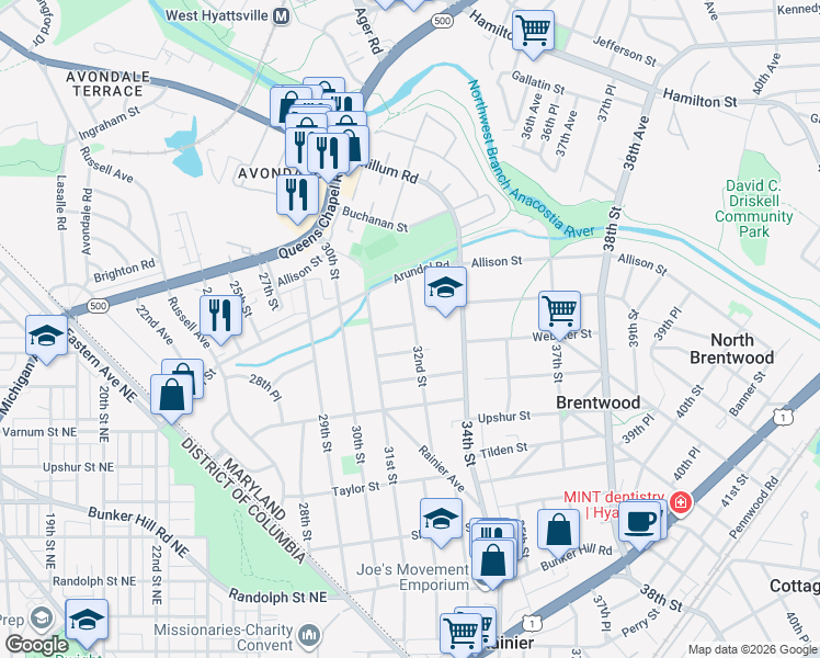 map of restaurants, bars, coffee shops, grocery stores, and more near 101 Independence Avenue Southeast in Washington