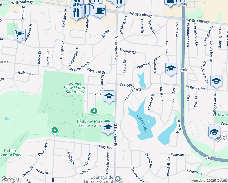 map of restaurants, bars, coffee shops, grocery stores, and more near 806 South Fairview Road in Columbia