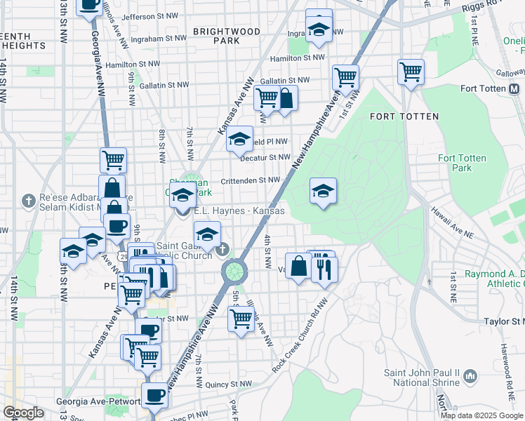 map of restaurants, bars, coffee shops, grocery stores, and more near 4520 4th Street Northwest in Washington