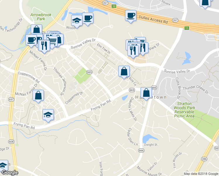 map of restaurants, bars, coffee shops, grocery stores, and more near 13184 Marcey Creek Road in Herndon